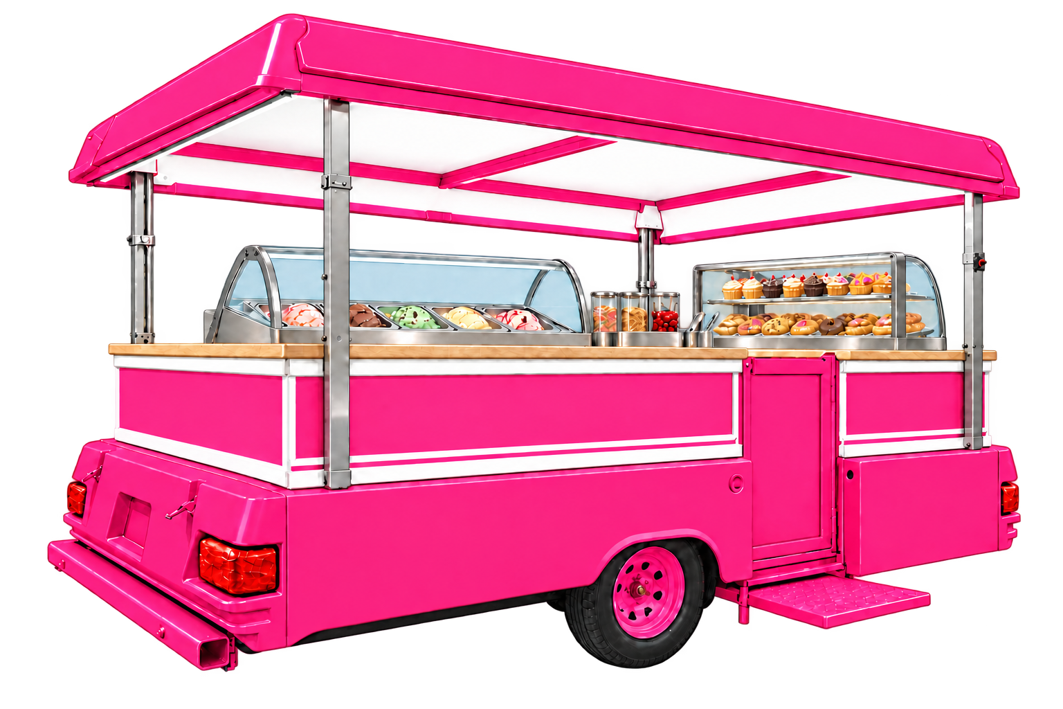 Pink Dessert Shop Pop Kart side-view concept with ice cream and pastry displays