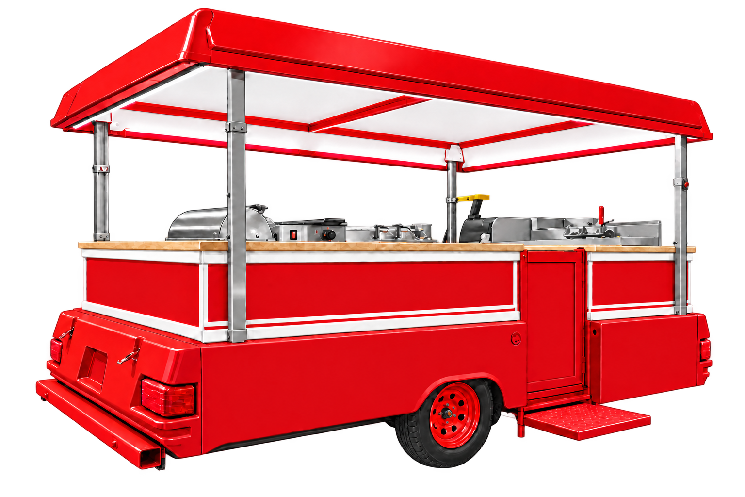 Red Grille Pop Kart side-view concept with cooking equipment